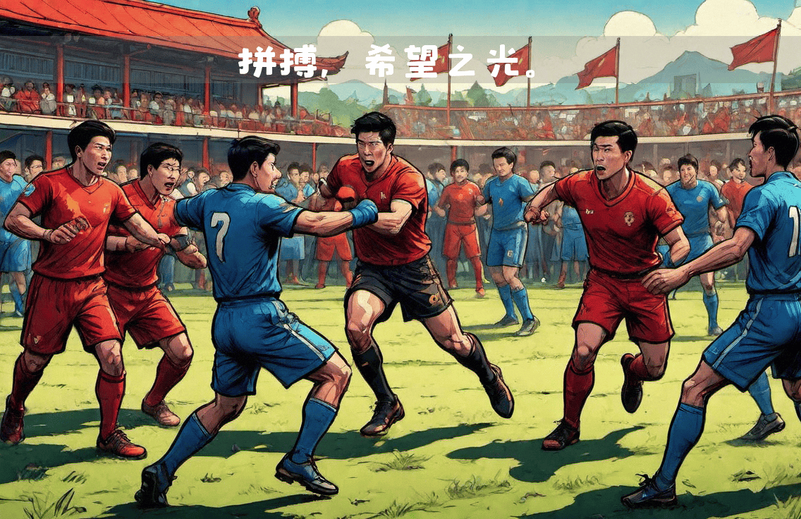 国足队员比赛坚韧拼搏，不畏艰难