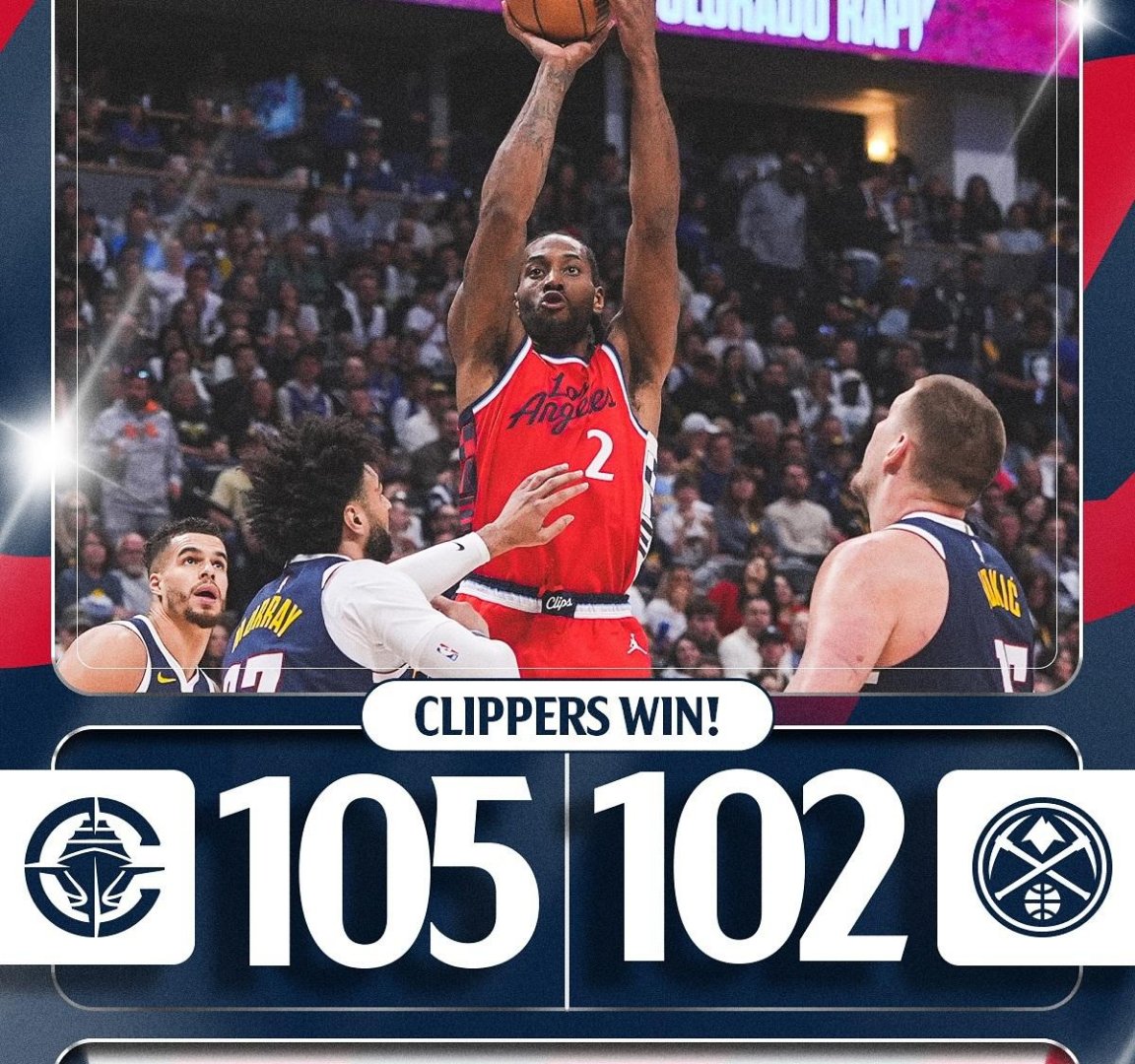 快船客场力克掘金，伦纳德贡献全场最高助攻